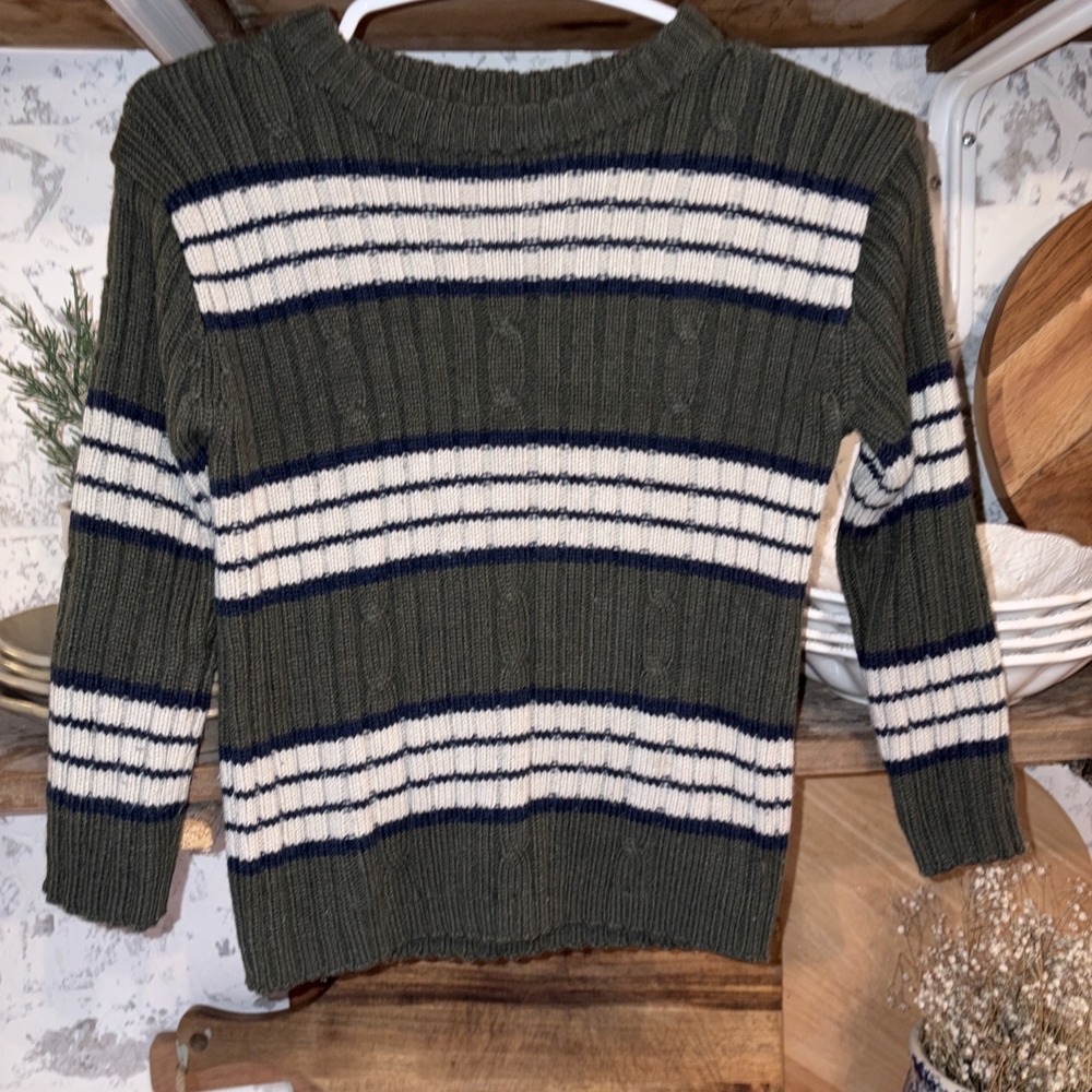 Vintage 90s Striped Ribbed Bodycon Cropped Short Sleeve Retro Stripe Sweater M